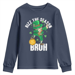 Funny St Patrick's Day Rizz The Season Bruh Youth Sweatshirt Leprechaun Shamrock TS11 Navy Print Your Wear