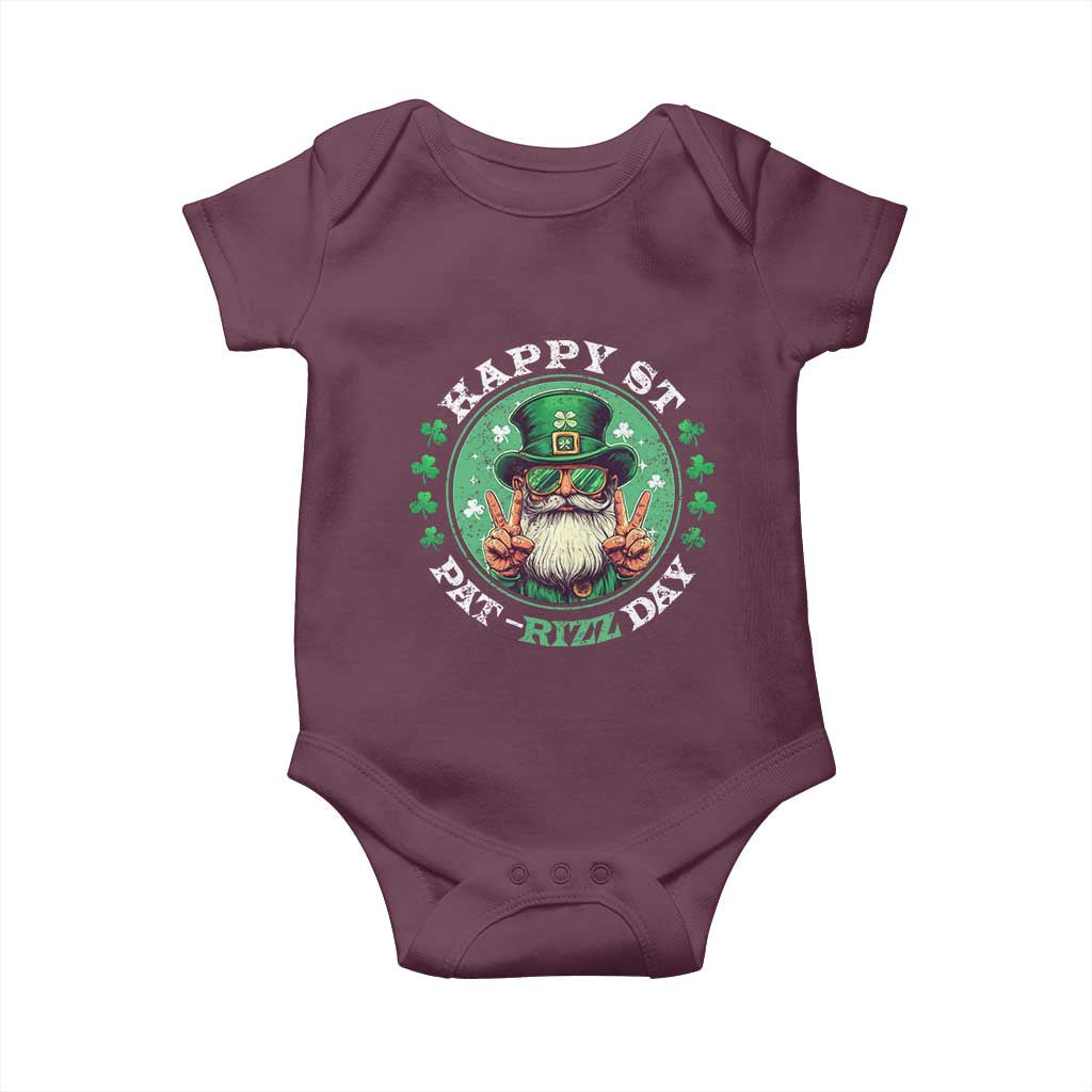 Happy St Pat Rizz Day Baby Onesie Leprechaun St Patrick's Day Shamrock TS11 Maroon Print Your Wear