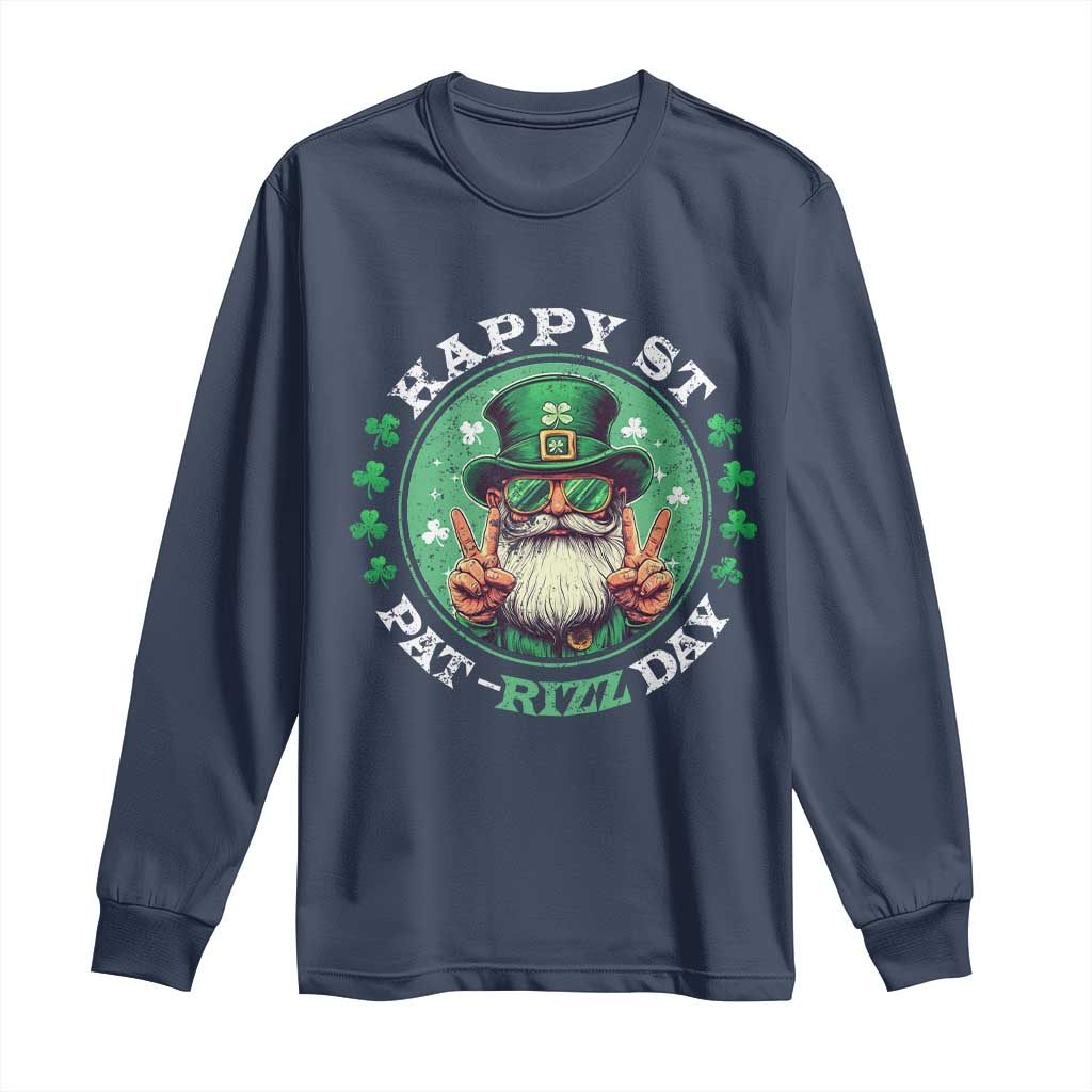 Happy St Pat Rizz Day Long Sleeve Shirt Leprechaun St Patrick's Day Shamrock TS11 Navy Print Your Wear