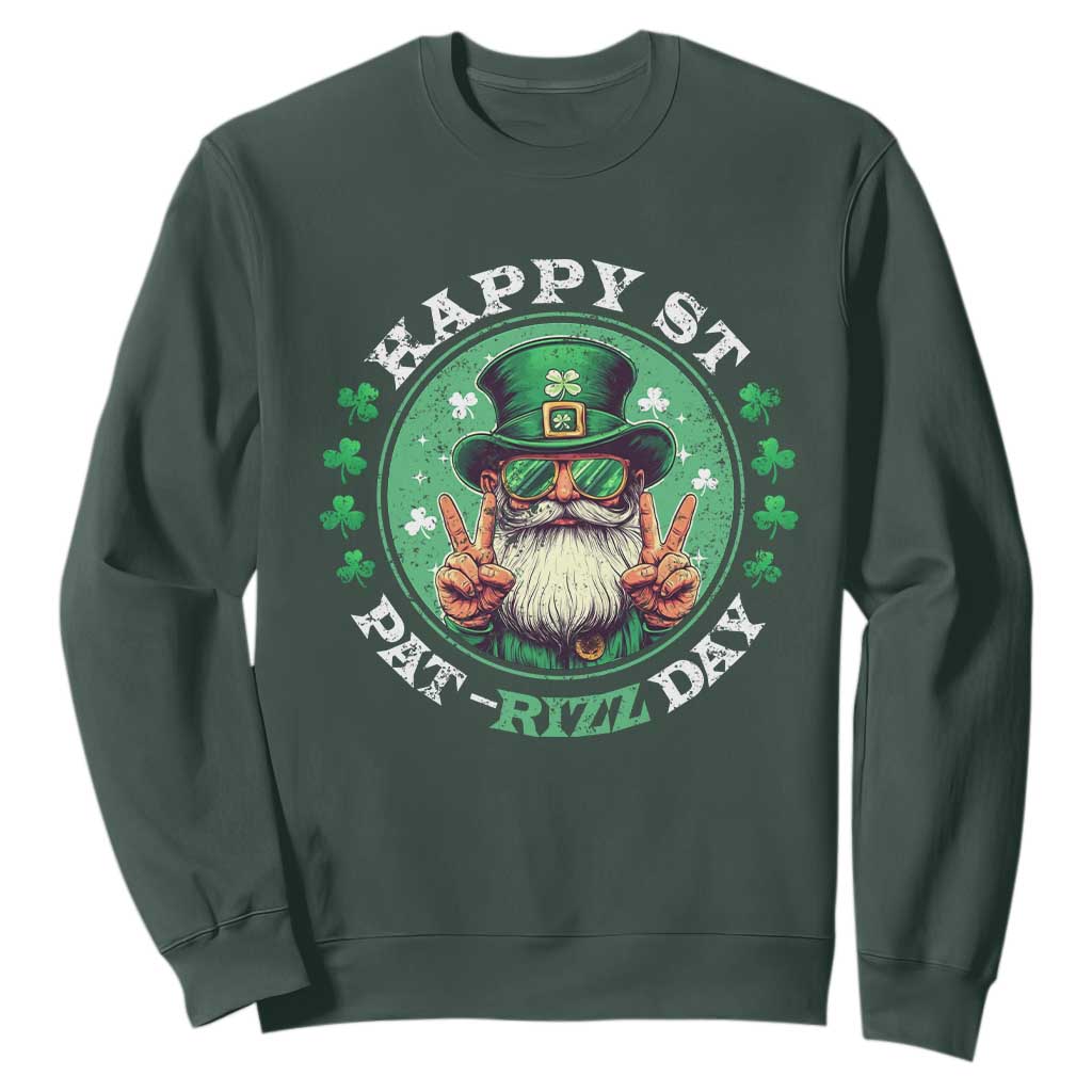 Happy St Pat Rizz Day Sweatshirt Leprechaun St Patrick's Day Shamrock TS11 Dark Forest Green Print Your Wear