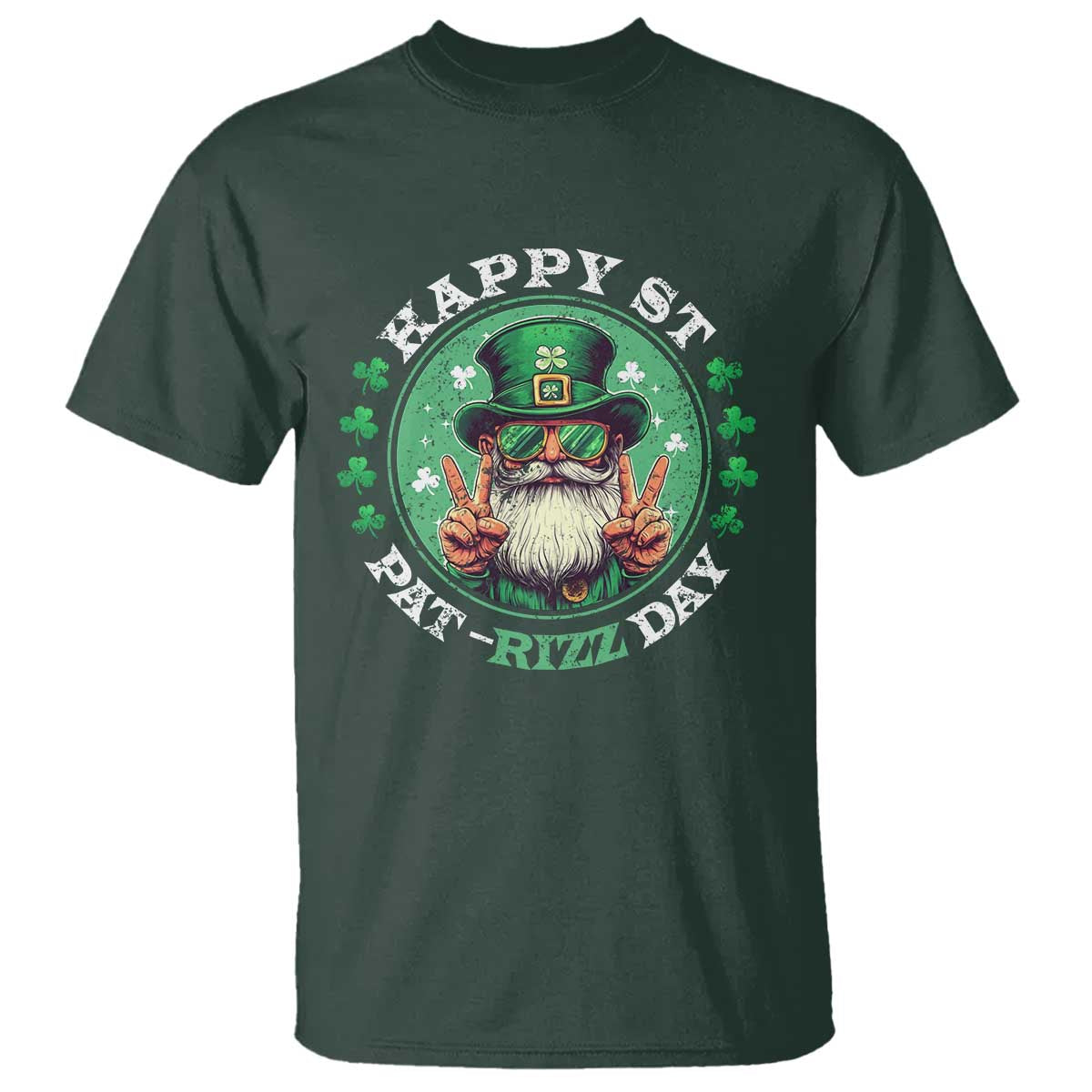 Happy St Pat Rizz Day T Shirt Leprechaun St Patrick's Day Shamrock TS11 Dark Forest Green Print Your Wear