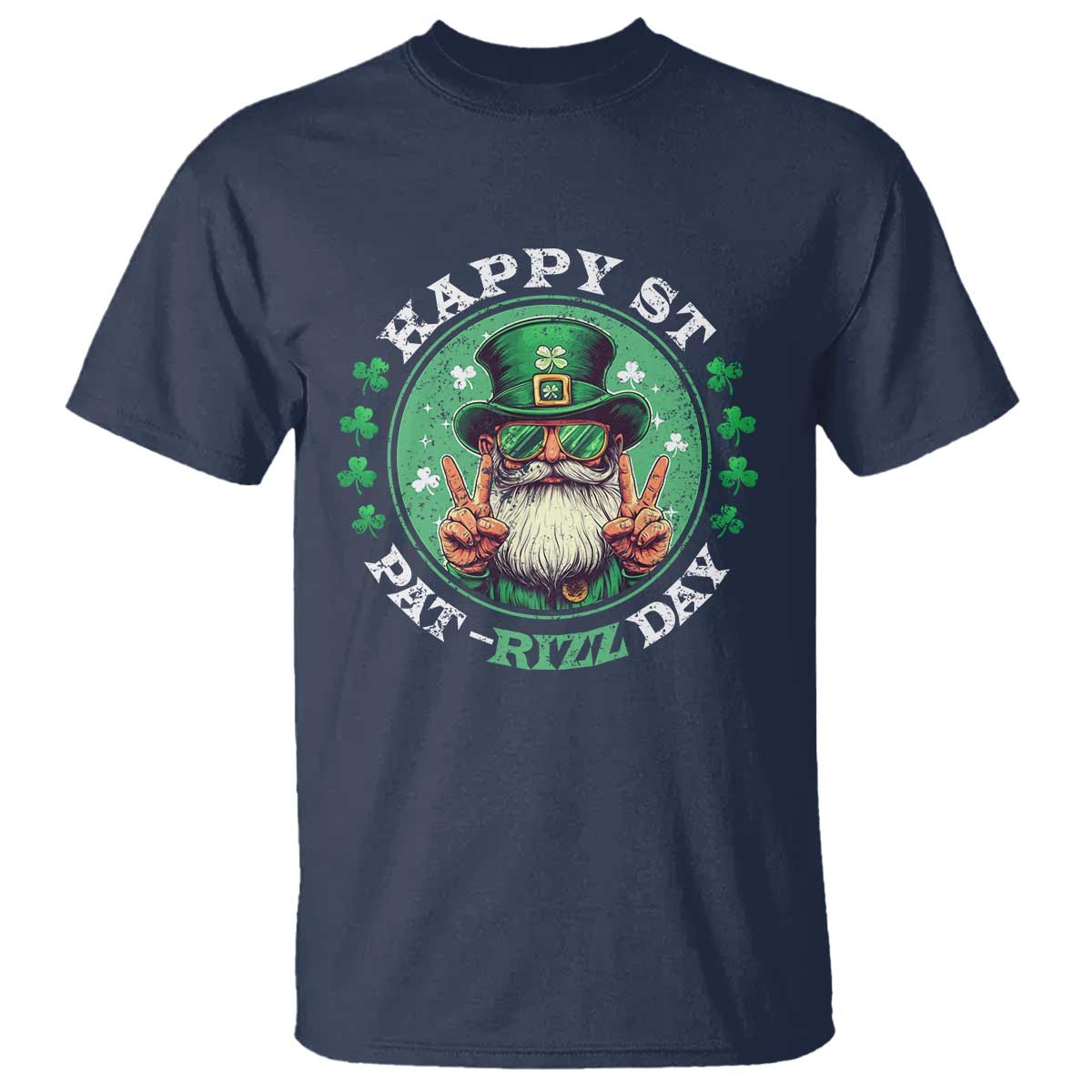 Happy St Pat Rizz Day T Shirt Leprechaun St Patrick's Day Shamrock TS11 Navy Print Your Wear