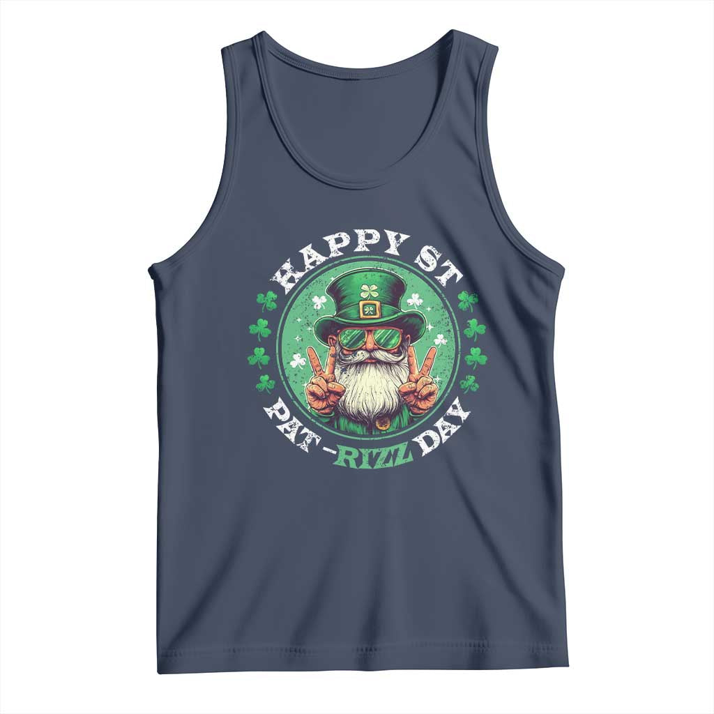 Happy St Pat Rizz Day Tank Top Leprechaun St Patrick's Day Shamrock TS11 Navy Print Your Wear