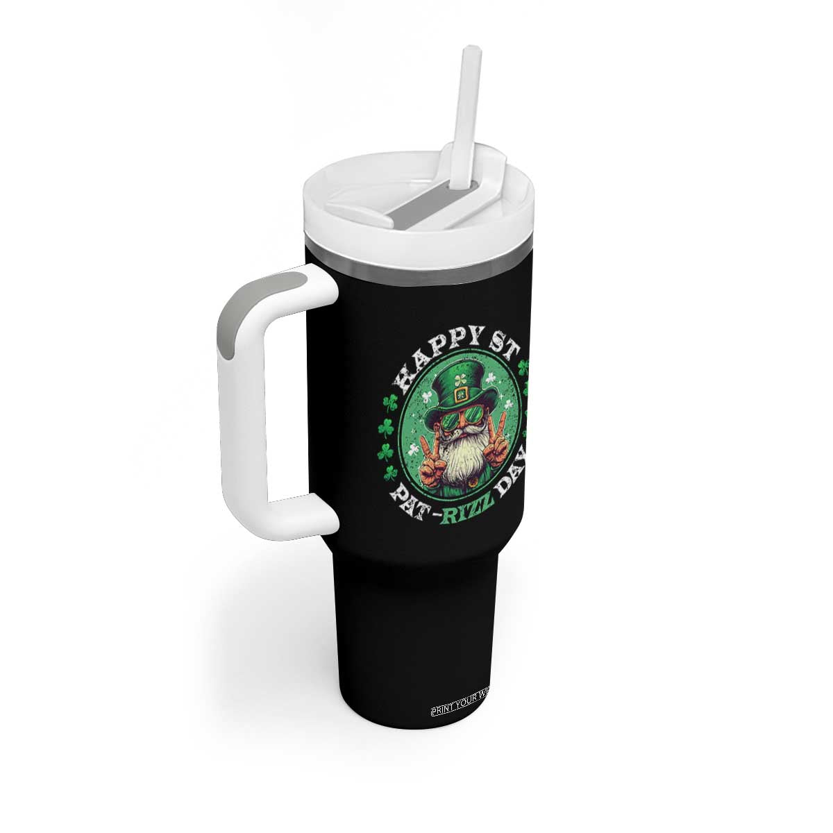 Happy St Pat Rizz Day Tumbler With Handle Leprechaun St Patrick's Day Shamrock TS11 Print Your Wear