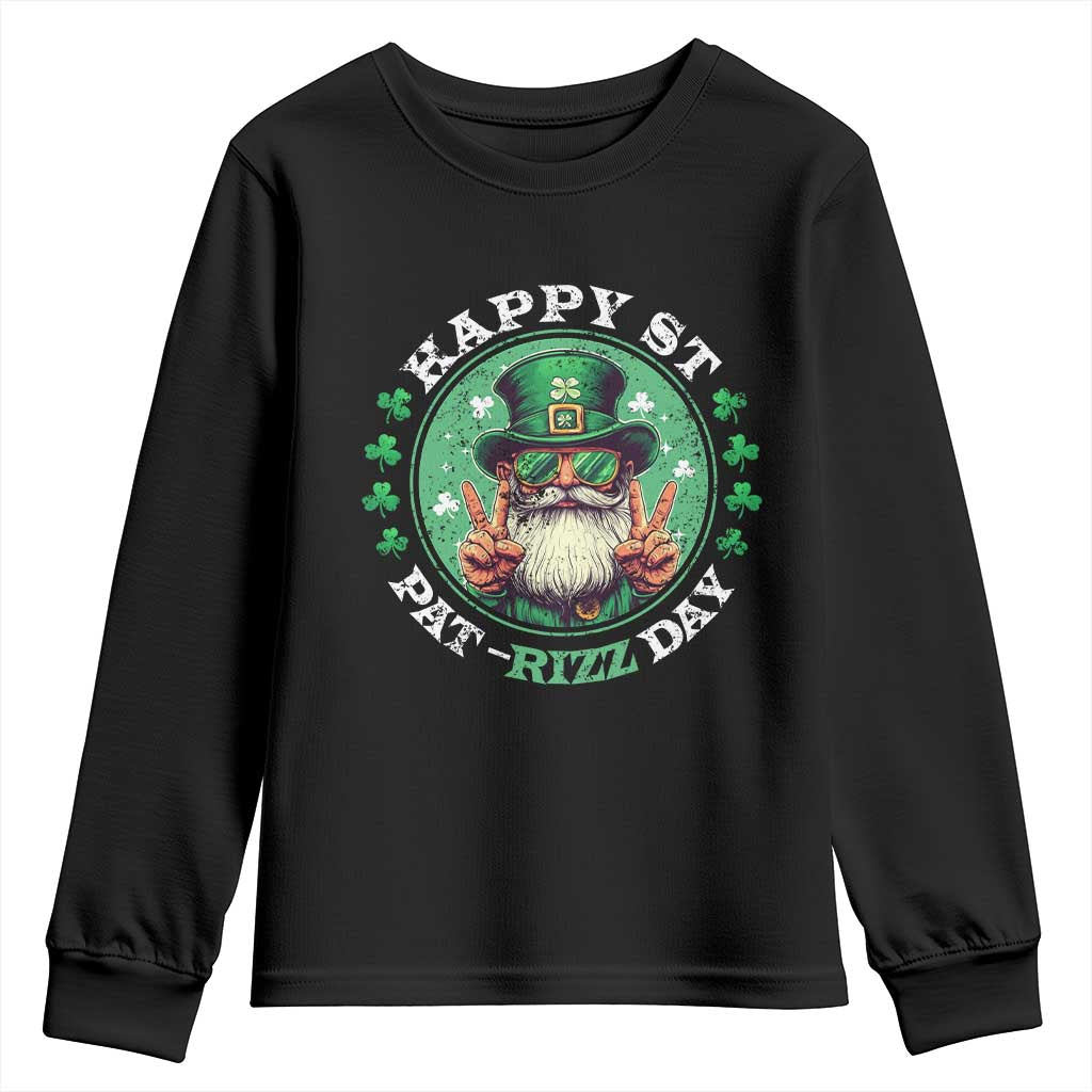 Happy St Pat Rizz Day Youth Sweatshirt Leprechaun St Patrick's Day Shamrock TS11 Black Print Your Wear