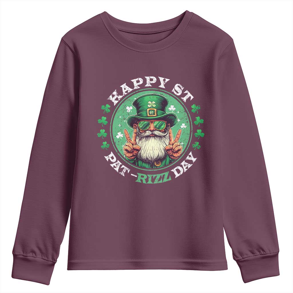 Happy St Pat Rizz Day Youth Sweatshirt Leprechaun St Patrick's Day Shamrock TS11 Maroon Print Your Wear