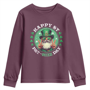 Happy St Pat Rizz Day Youth Sweatshirt Leprechaun St Patrick's Day Shamrock TS11 Maroon Print Your Wear