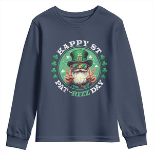 Happy St Pat Rizz Day Youth Sweatshirt Leprechaun St Patrick's Day Shamrock TS11 Navy Print Your Wear