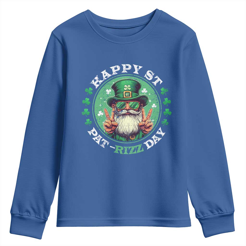 Happy St Pat Rizz Day Youth Sweatshirt Leprechaun St Patrick's Day Shamrock TS11 Royal Blue Print Your Wear