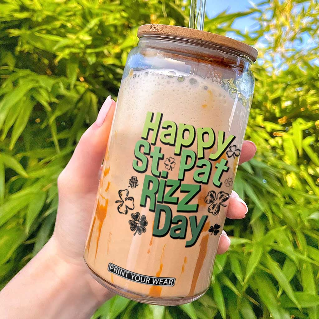 Funny Skibidi St Patrick's Day Glass Can Happy St Pat Rizz Day Shamrock TS11 White Print Your Wear