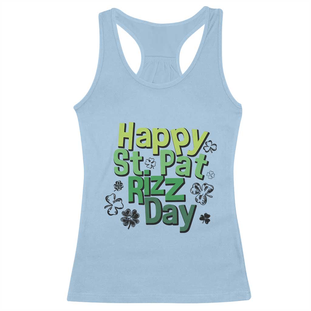 Funny Skibidi St Patrick's Day Racerback Tank Top Happy St Pat Rizz Day Shamrock TS11 Light Blue Print Your Wear