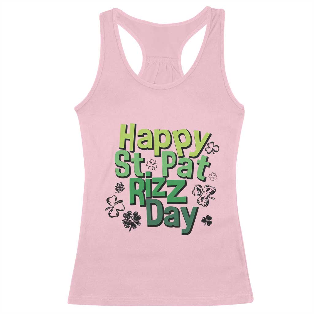 Funny Skibidi St Patrick's Day Racerback Tank Top Happy St Pat Rizz Day Shamrock TS11 Light Pink Print Your Wear