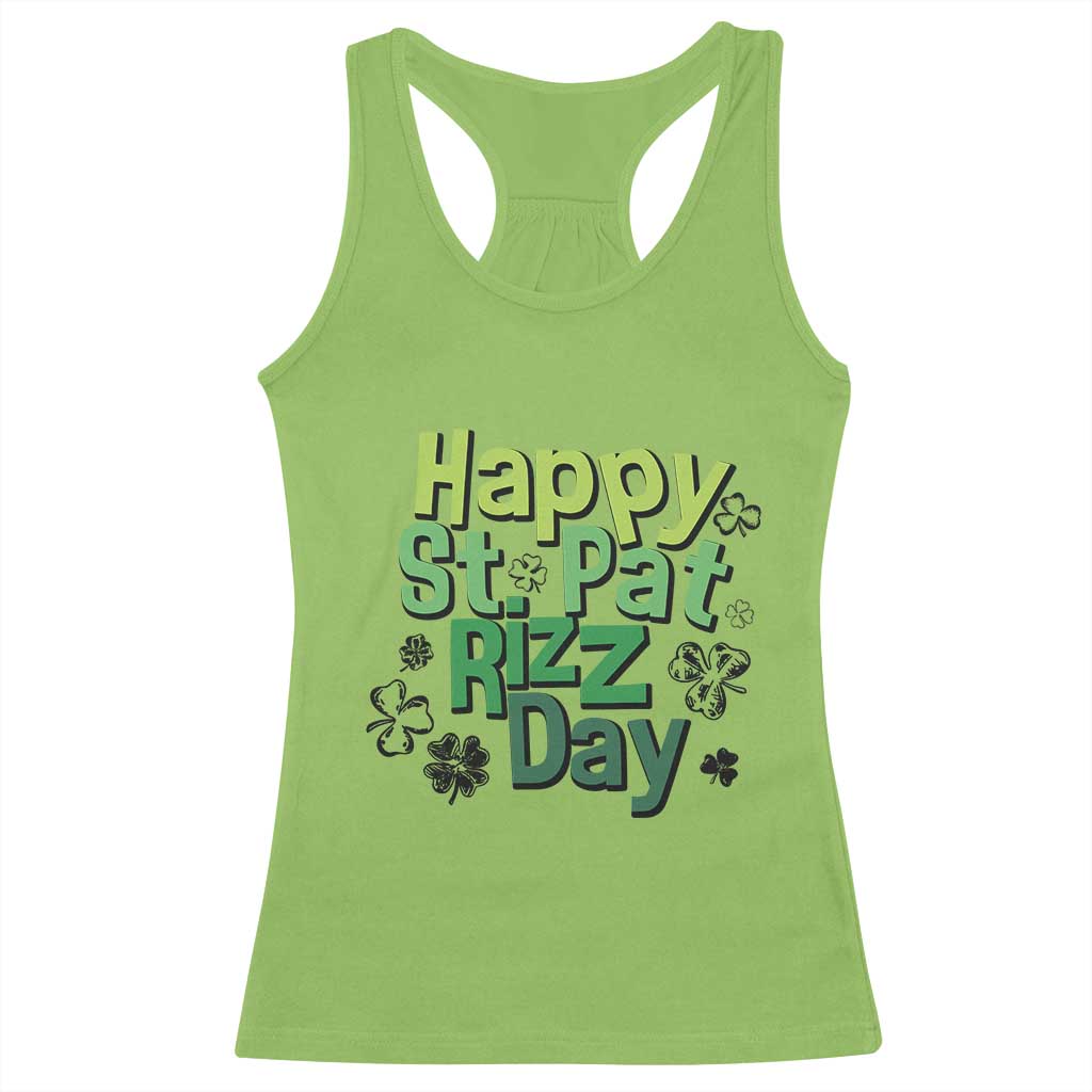 Funny Skibidi St Patrick's Day Racerback Tank Top Happy St Pat Rizz Day Shamrock TS11 Lime Print Your Wear