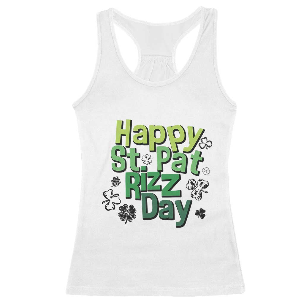 Funny Skibidi St Patrick's Day Racerback Tank Top Happy St Pat Rizz Day Shamrock TS11 White Print Your Wear