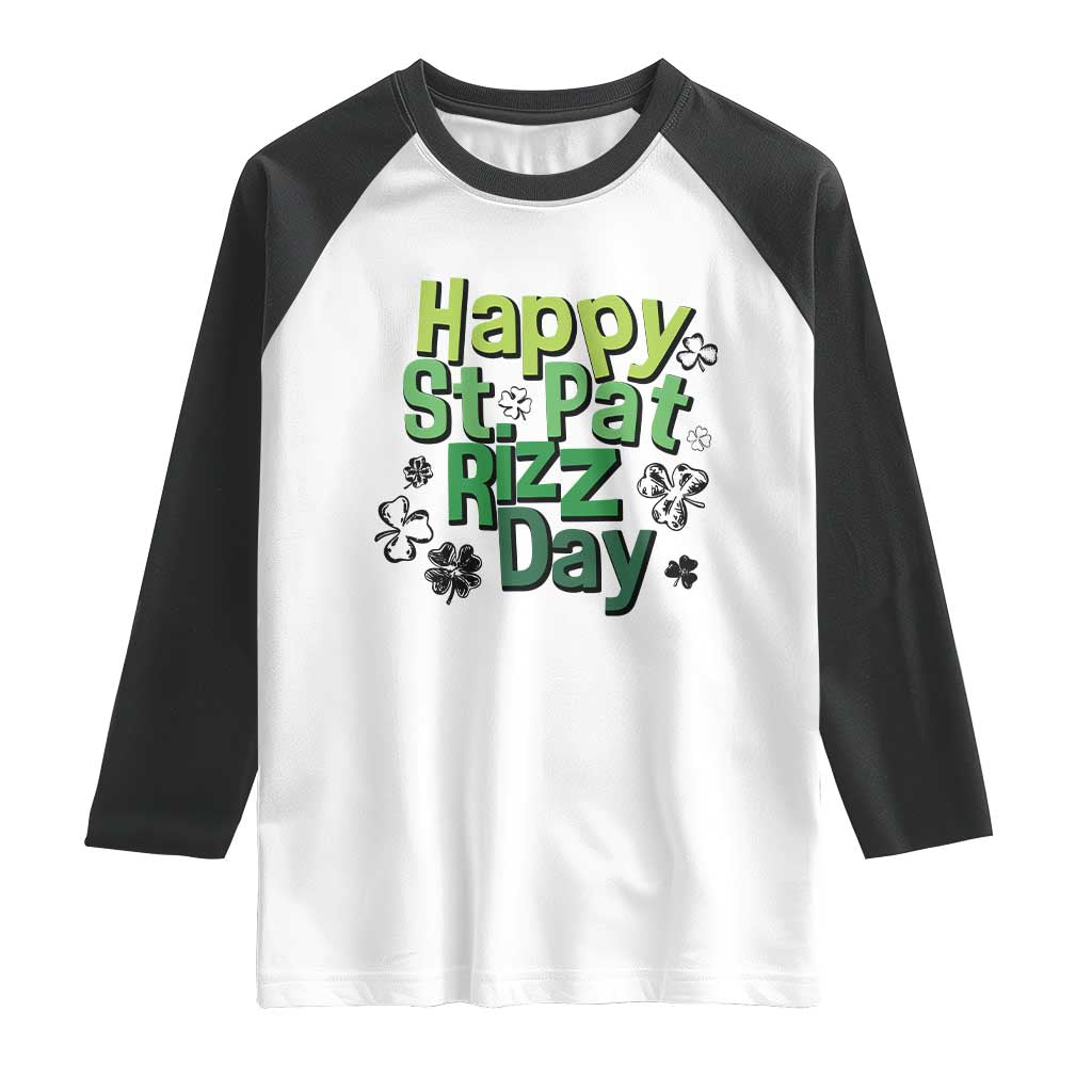 Funny Skibidi St Patrick's Day Raglan Shirt Happy St Pat Rizz Day Shamrock TS11 White Black Print Your Wear