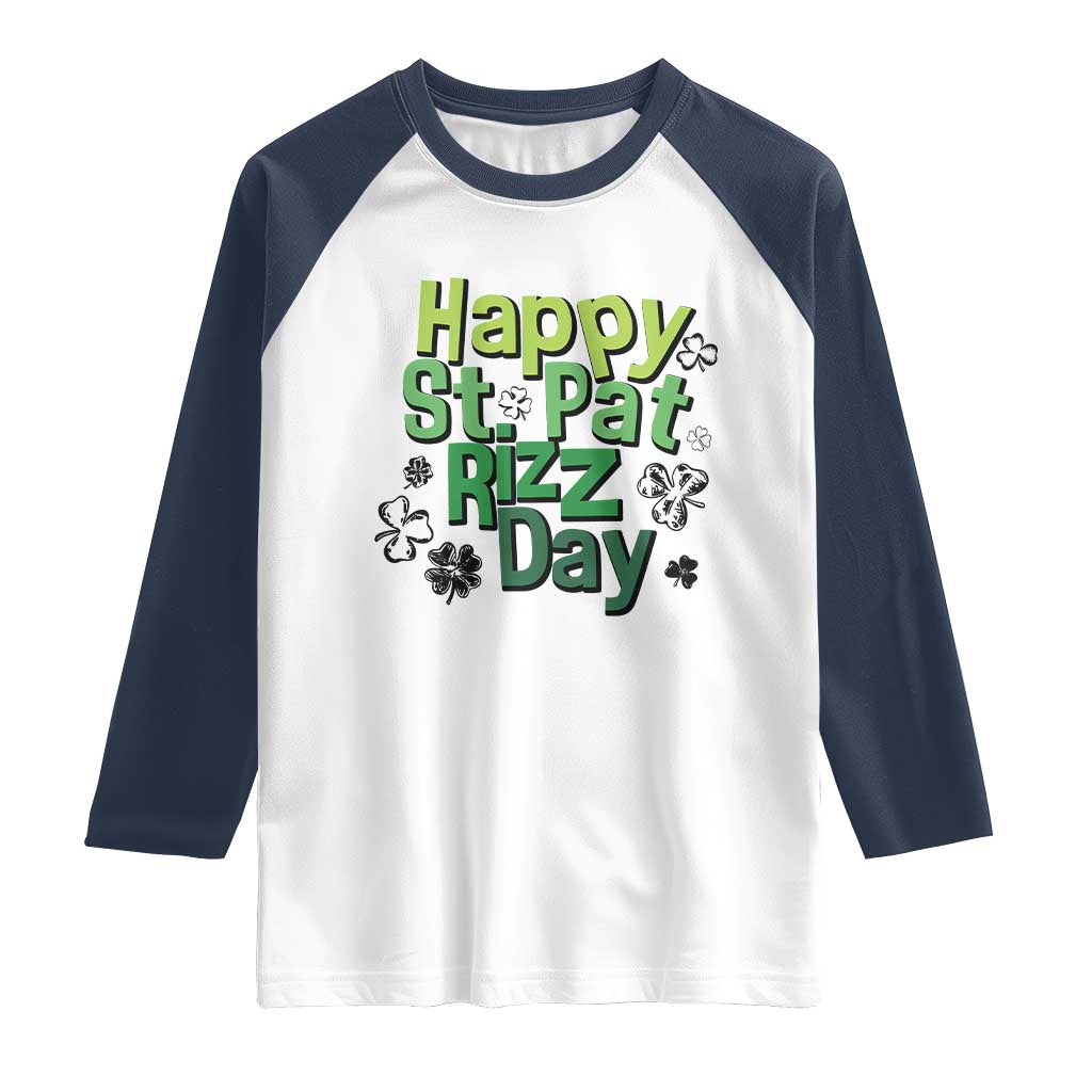 Funny Skibidi St Patrick's Day Raglan Shirt Happy St Pat Rizz Day Shamrock TS11 White Navy Print Your Wear
