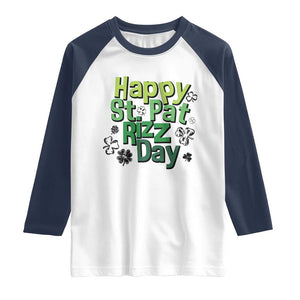Funny Skibidi St Patrick's Day Raglan Shirt Happy St Pat Rizz Day Shamrock TS11 White Navy Print Your Wear