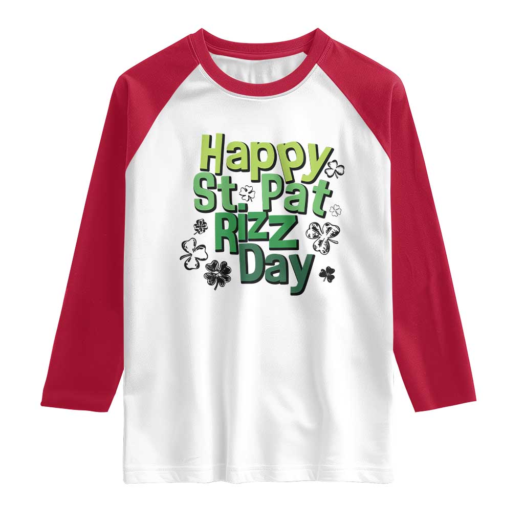 Funny Skibidi St Patrick's Day Raglan Shirt Happy St Pat Rizz Day Shamrock TS11 White Red Print Your Wear