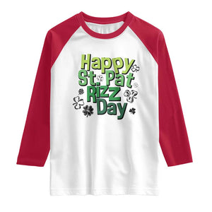 Funny Skibidi St Patrick's Day Raglan Shirt Happy St Pat Rizz Day Shamrock TS11 White Red Print Your Wear