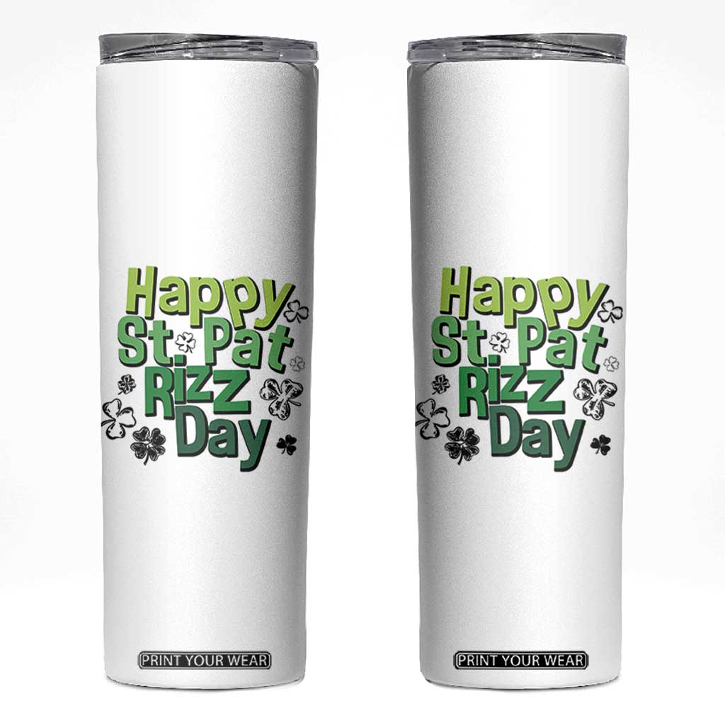 Funny Skibidi St Patrick's Day Skinny Tumbler Happy St Pat Rizz Day Shamrock TS11 White Print Your Wear