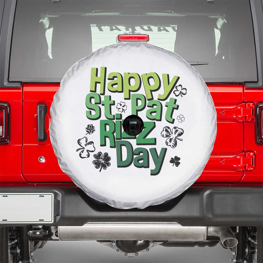 Funny Skibidi St Patrick's Day Spare Tire Cover Happy St Pat Rizz Day Shamrock TS11 White Print Your Wear