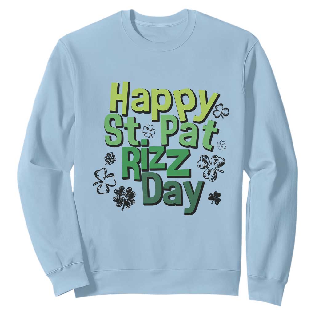 Funny Skibidi St Patrick's Day Sweatshirt Happy St Pat Rizz Day Shamrock TS11 Light Blue Print Your Wear