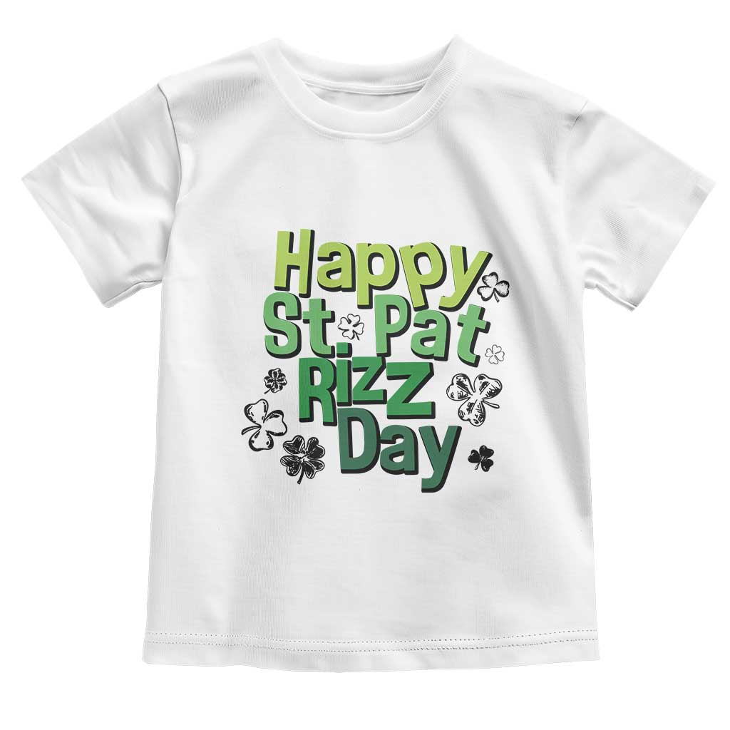 Funny Skibidi St Patrick's Day Toddler T Shirt Happy St Pat Rizz Day Shamrock TS11 White Print Your Wear