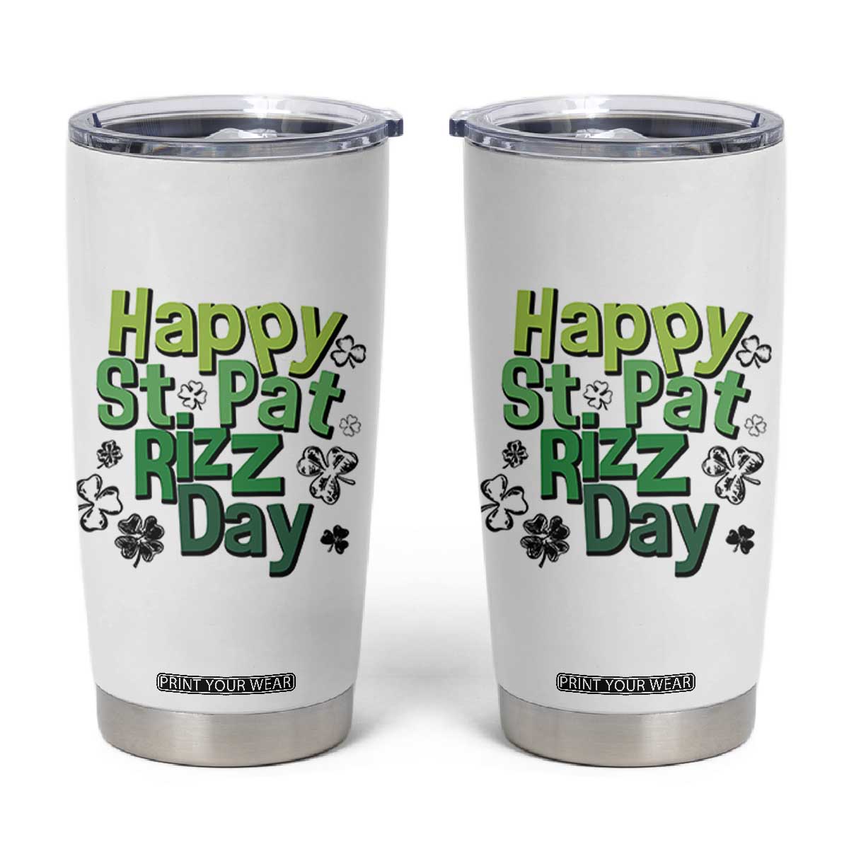 Funny Skibidi St Patrick's Day Tumbler Cup Happy St Pat Rizz Day Shamrock TS11 White Print Your Wear