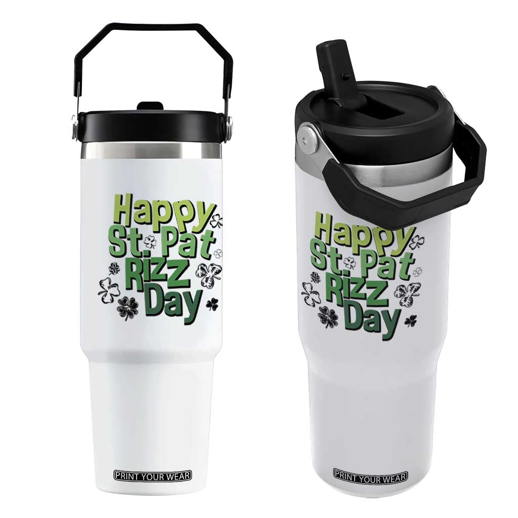 Funny Skibidi St Patrick's Day Flip Straw Tumbler Happy St Pat Rizz Day Shamrock TS11 One Size: 30 oz White Print Your Wear