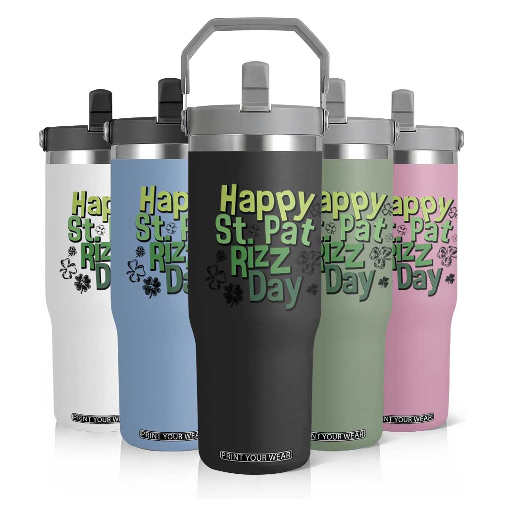 Funny Skibidi St Patrick's Day Flip Straw Tumbler Happy St Pat Rizz Day Shamrock TS11 Print Your Wear