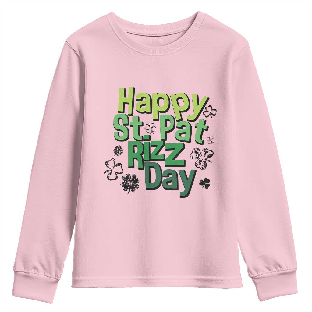Funny Skibidi St Patrick's Day Youth Sweatshirt Happy St Pat Rizz Day Shamrock TS11 Light Pink Print Your Wear