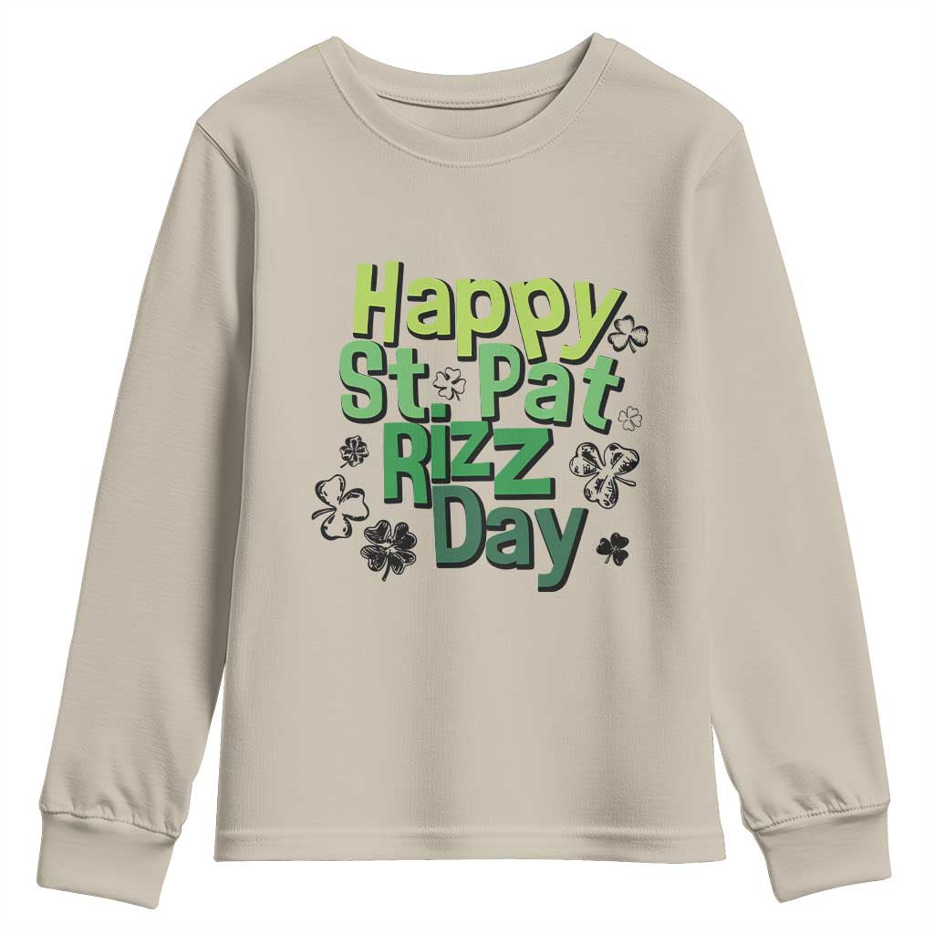Funny Skibidi St Patrick's Day Youth Sweatshirt Happy St Pat Rizz Day Shamrock TS11 Sand Print Your Wear