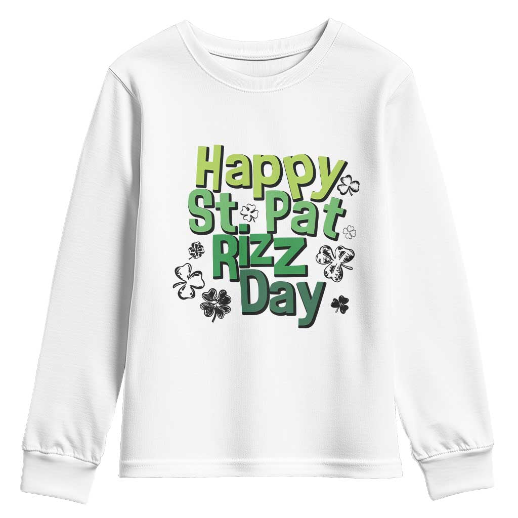 Funny Skibidi St Patrick's Day Youth Sweatshirt Happy St Pat Rizz Day Shamrock TS11 White Print Your Wear