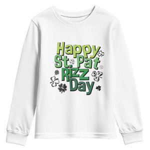 Funny Skibidi St Patrick's Day Youth Sweatshirt Happy St Pat Rizz Day Shamrock TS11 White Print Your Wear