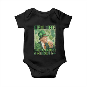 Funny St Patrick's Day Trump Baby Onesie Let The Shenanigans Begin Leprechaun Trump TS11 Black Print Your Wear
