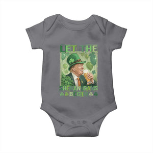 Funny St Patrick's Day Trump Baby Onesie Let The Shenanigans Begin Leprechaun Trump TS11 Charcoal Print Your Wear
