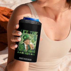Funny St Patrick's Day Trump 4 in 1 Can Cooler Tumbler Let The Shenanigans Begin Leprechaun Trump TS11 Print Your Wear