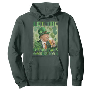 Funny St Patrick's Day Trump Hoodie Let The Shenanigans Begin Leprechaun Trump TS11 Dark Forest Green Print Your Wear