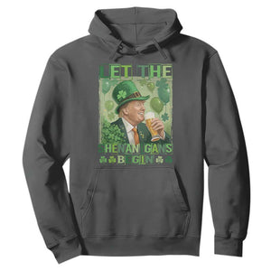 Funny St Patrick's Day Trump Hoodie Let The Shenanigans Begin Leprechaun Trump TS11 Dark Heather Print Your Wear