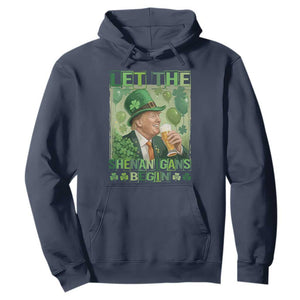 Funny St Patrick's Day Trump Hoodie Let The Shenanigans Begin Leprechaun Trump TS11 Navy Print Your Wear