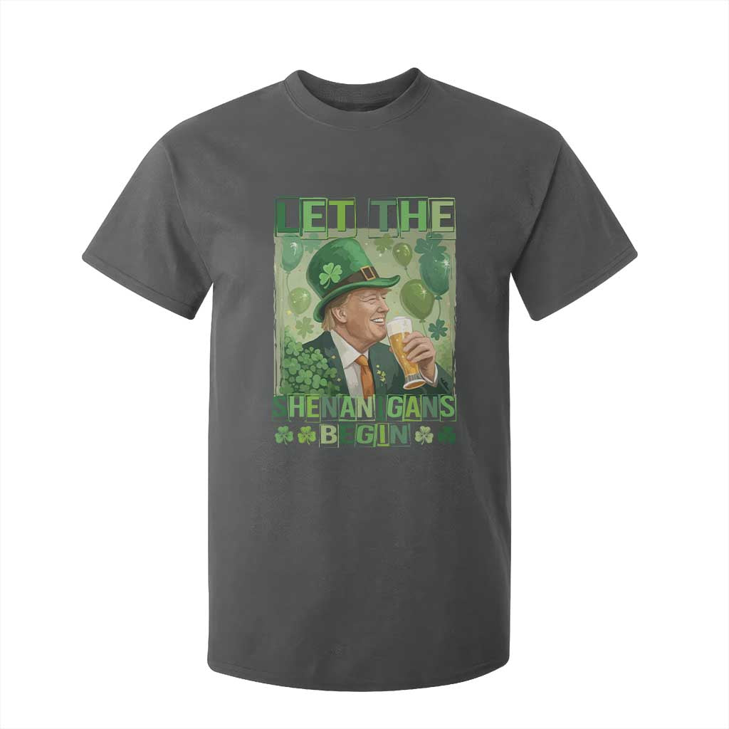 Funny St Patrick's Day Trump T Shirt For Kid Let The Shenanigans Begin Leprechaun Trump TS11 Dark Heather Print Your Wear