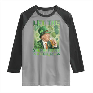 Funny St Patrick's Day Trump Raglan Shirt Let The Shenanigans Begin Leprechaun Trump TS11 Sport Gray Black Print Your Wear