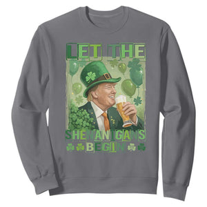 Funny St Patrick's Day Trump Sweatshirt Let The Shenanigans Begin Leprechaun Trump TS11 Charcoal Print Your Wear