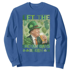 Funny St Patrick's Day Trump Sweatshirt Let The Shenanigans Begin Leprechaun Trump TS11 Royal Blue Print Your Wear