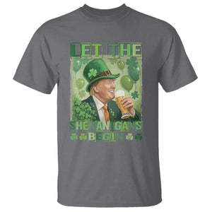Funny St Patrick's Day Trump T Shirt Let The Shenanigans Begin Leprechaun Trump TS11 Charcoal Print Your Wear