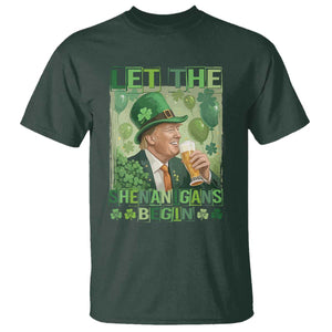 Funny St Patrick's Day Trump T Shirt Let The Shenanigans Begin Leprechaun Trump TS11 Dark Forest Green Print Your Wear