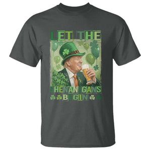 Funny St Patrick's Day Trump T Shirt Let The Shenanigans Begin Leprechaun Trump TS11 Dark Heather Print Your Wear