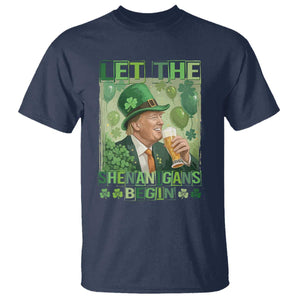 Funny St Patrick's Day Trump T Shirt Let The Shenanigans Begin Leprechaun Trump TS11 Navy Print Your Wear