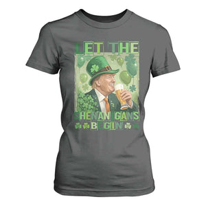 Funny St Patrick's Day Trump T Shirt For Women Let The Shenanigans Begin Leprechaun Trump TS11 Dark Heather Print Your Wear