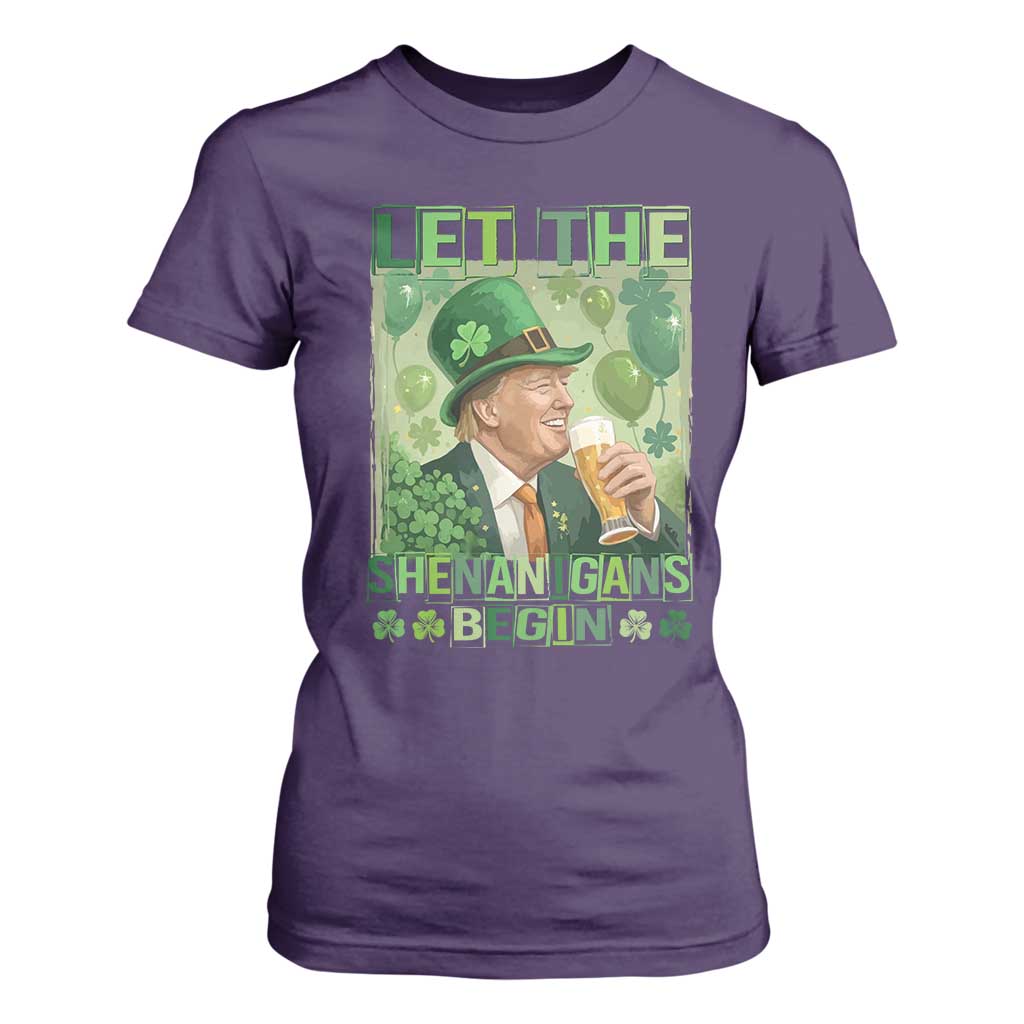 Funny St Patrick's Day Trump T Shirt For Women Let The Shenanigans Begin Leprechaun Trump TS11 Purple Print Your Wear